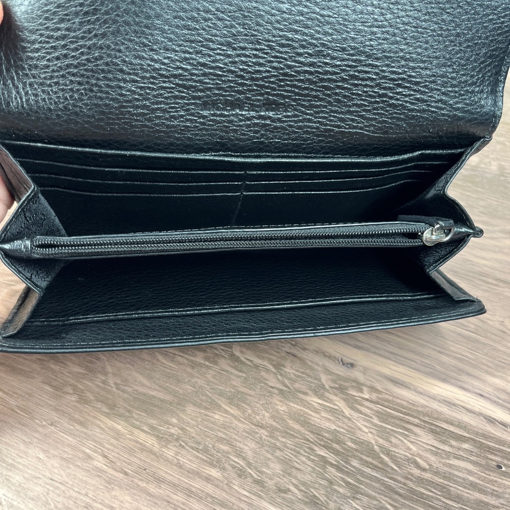 Michael Kors Continental Fulton Flap Wallet Black Pebbled Leather Silver Logo - Picture 4 of 10
